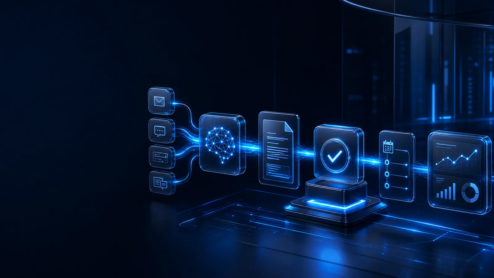 Flux visuel reliant demandes entrantes, qualification, devis, validation, relances et pilotage